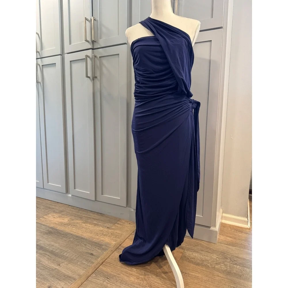 NWT ELOQUII Royal Blue One Shoulder Draped Ruched Maxi Dress Size 22 Formal - Picture 2 of 8